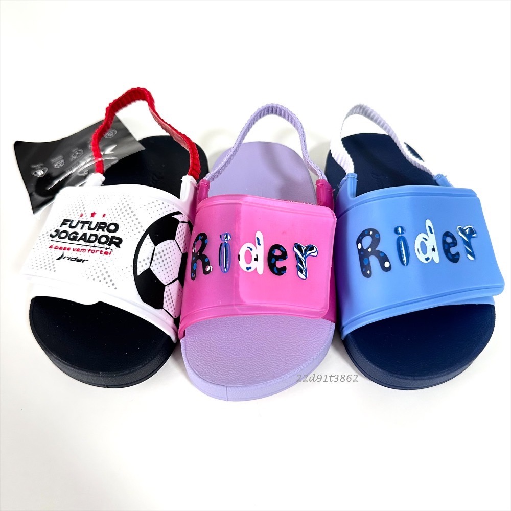 【現貨】RIDER FULL 86 SLIDE BABY 男童 寶寶 鬆緊帶 童趣字母印花 足球印花 魔鬼氈 一字涼鞋-細節圖3