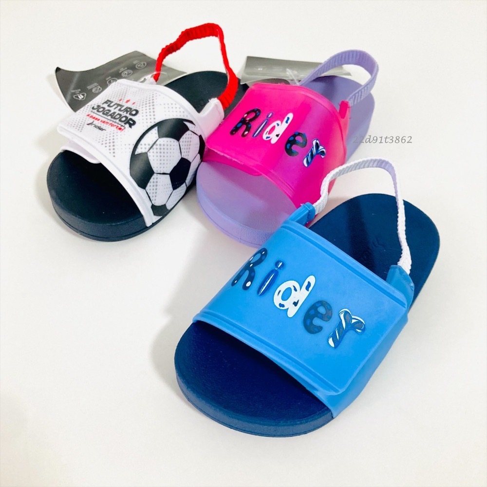 【現貨】RIDER FULL 86 SLIDE BABY 男童 寶寶 鬆緊帶 童趣字母印花 足球印花 魔鬼氈 一字涼鞋-細節圖4