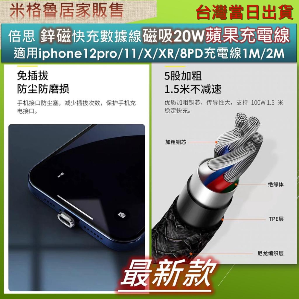 倍思 鋅磁快充數據線磁吸20W蘋果充電線 適用iphone12pro/11/X/XR/8PD充電線-細節圖4