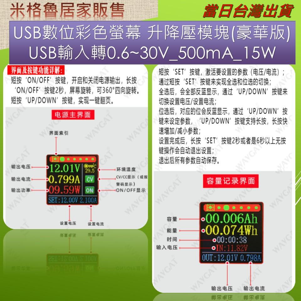 USB數位彩色螢幕 升降壓模塊(豪華版) USB輸入轉0.6~30V_500mA_15W-細節圖6