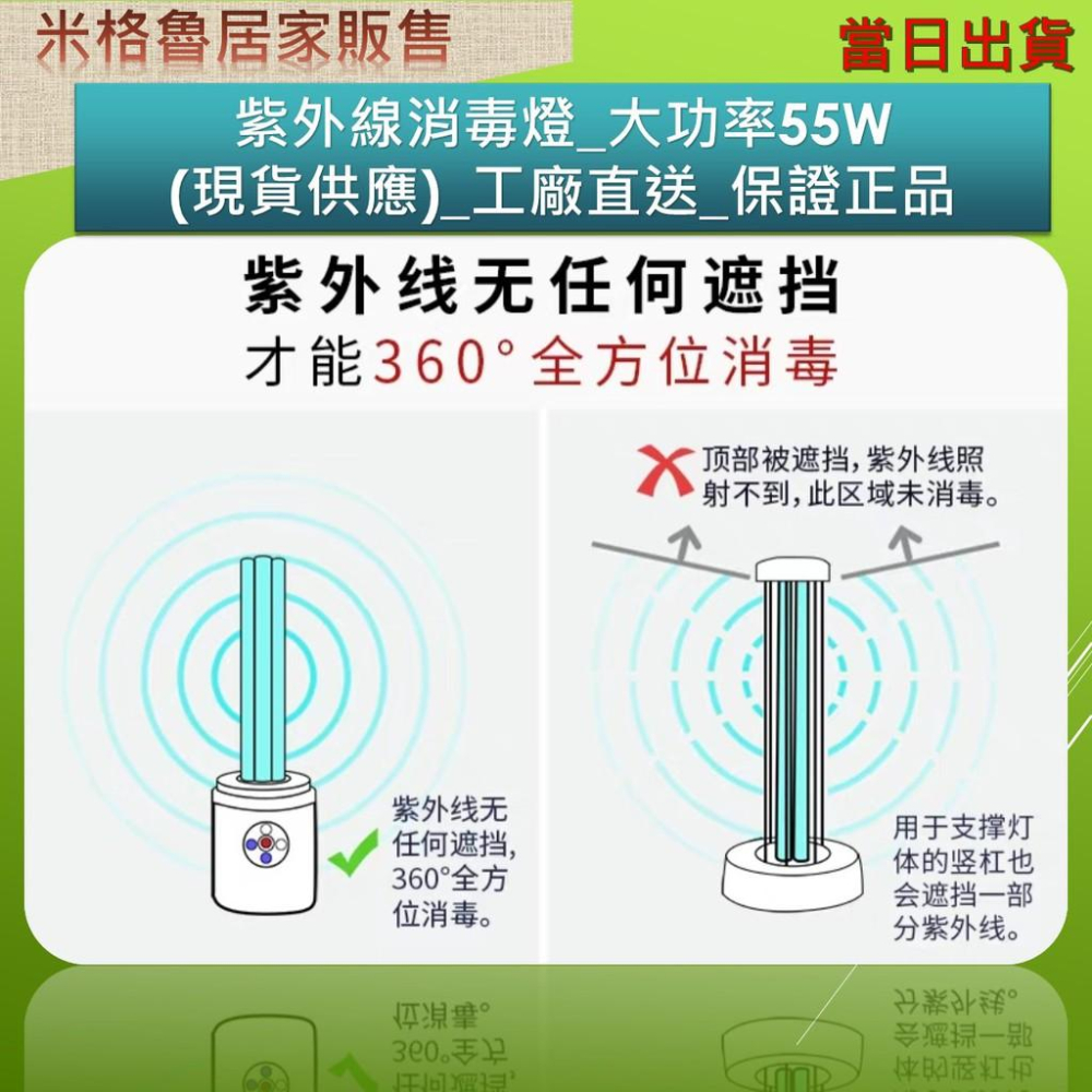 紫外線燈_大功率55W(現貨供應_當天出貨)家用殺菌燈 除蟎紫外線燈 UV燈 臭氧_工廠直送_保證正品-細節圖7