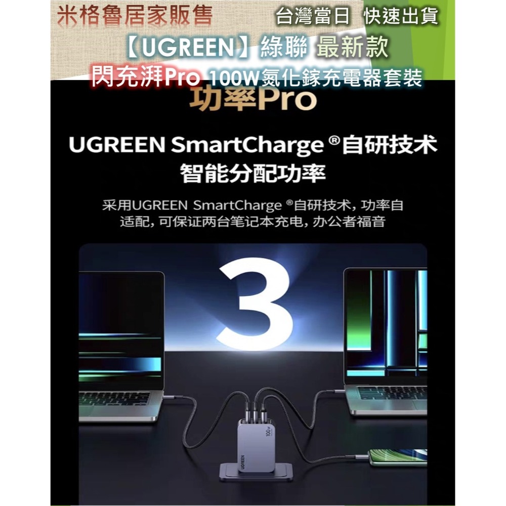 【UGREEN】 2024新款_綠聯閃充湃100W Pro氮化鎵充電器套裝桌充多口快充Type-C插線板適用蘋果手機NB-細節圖7