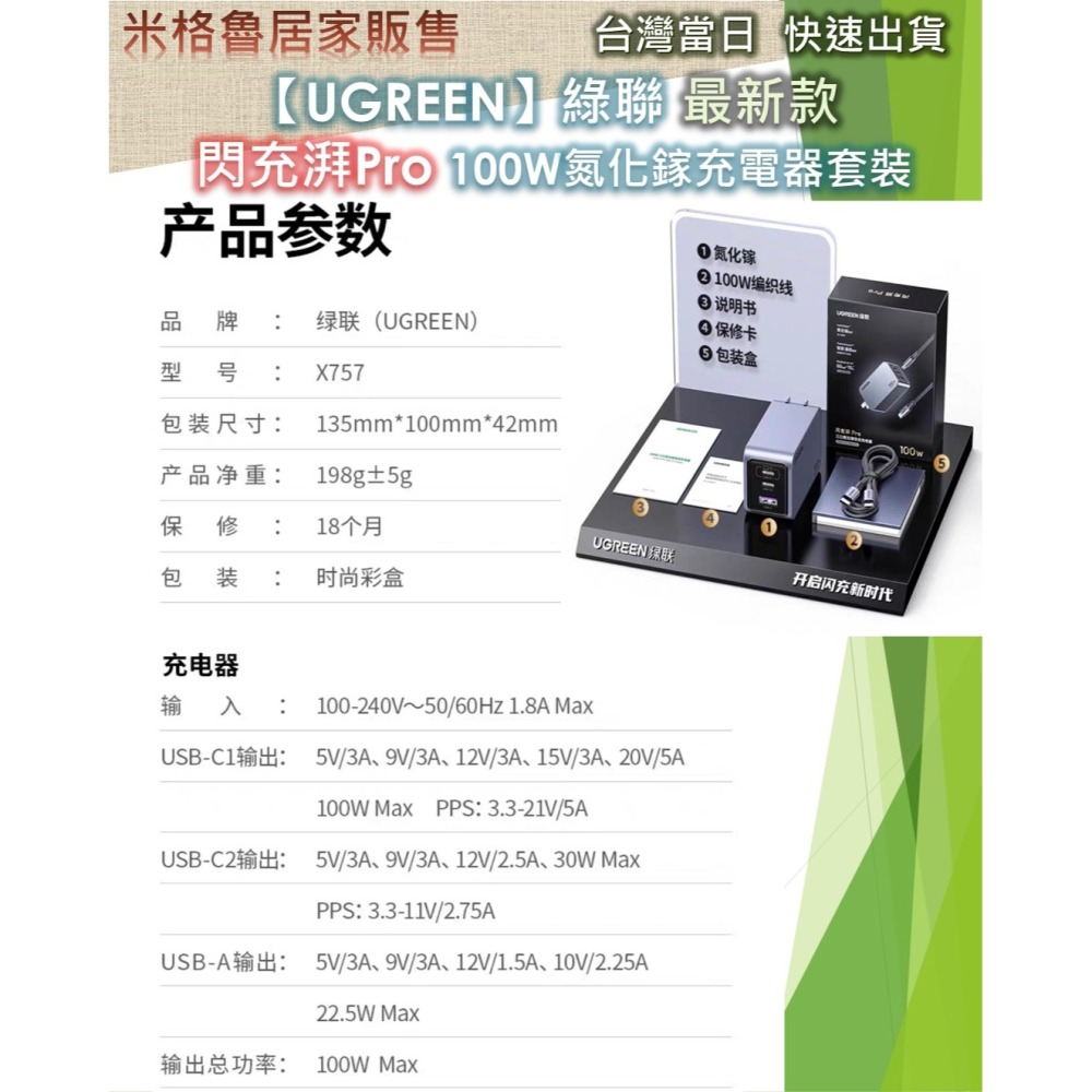 【UGREEN】 2024新款_綠聯閃充湃100W Pro氮化鎵充電器套裝桌充多口快充Type-C插線板適用蘋果手機NB-細節圖9