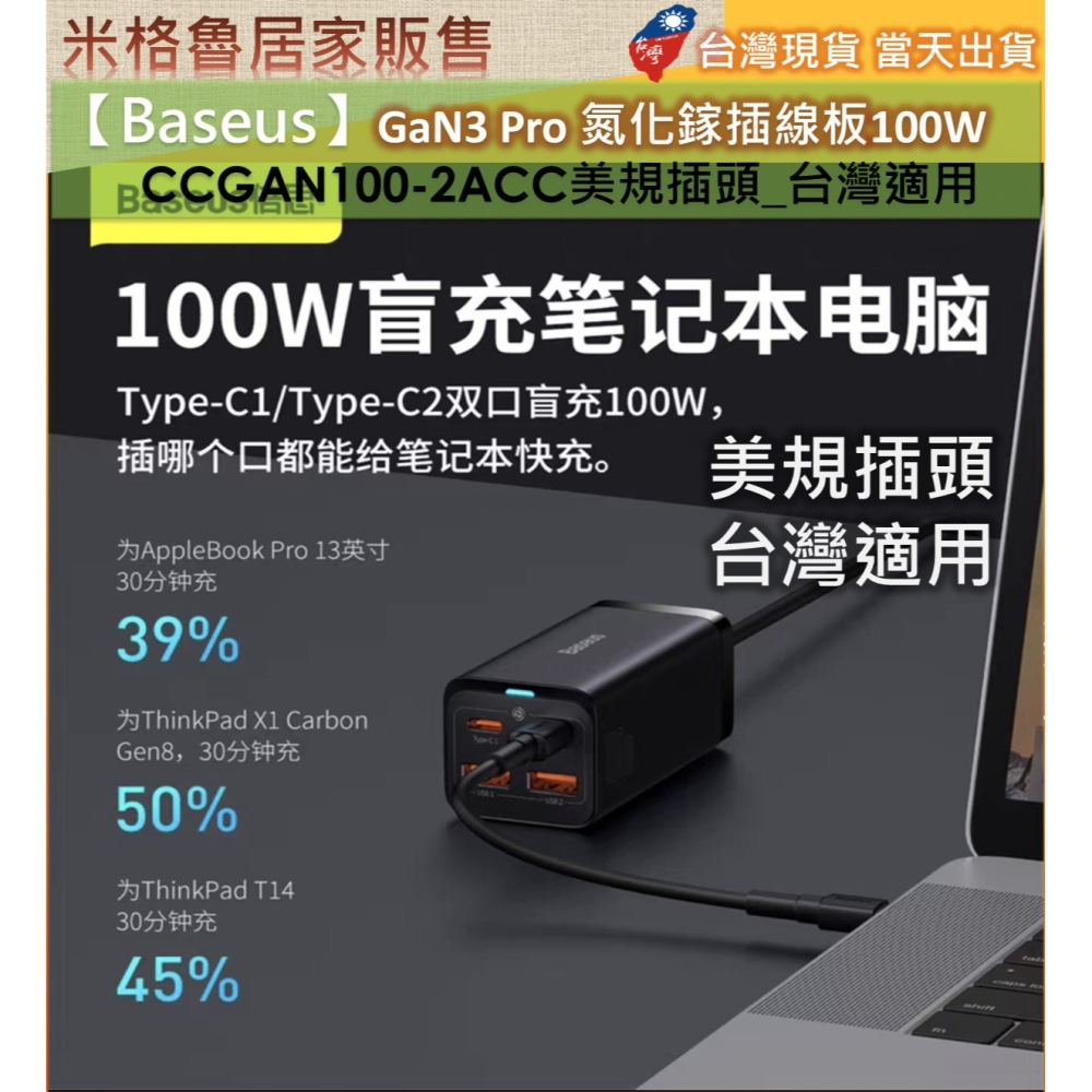 【Baseus】GaN3 Pro 氮化鎵插線板100W _CCGAN100-2ACC美規插頭_台灣適用_I16適用_快充-細節圖3