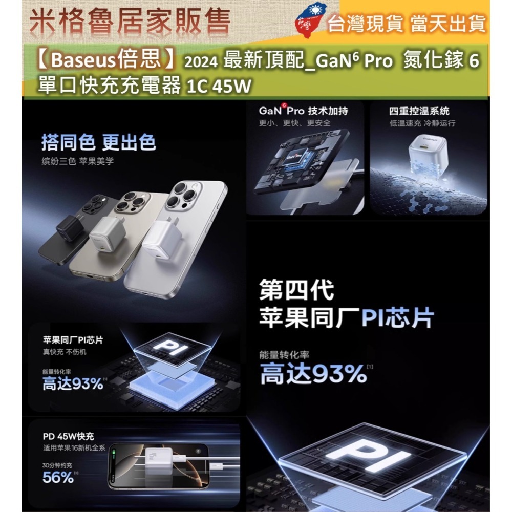 【Baseus倍思】2025 最新頂配_GaN6 Pro氮化鎵 6 單口快充充電器 1C 45W iPhone15~17-細節圖5