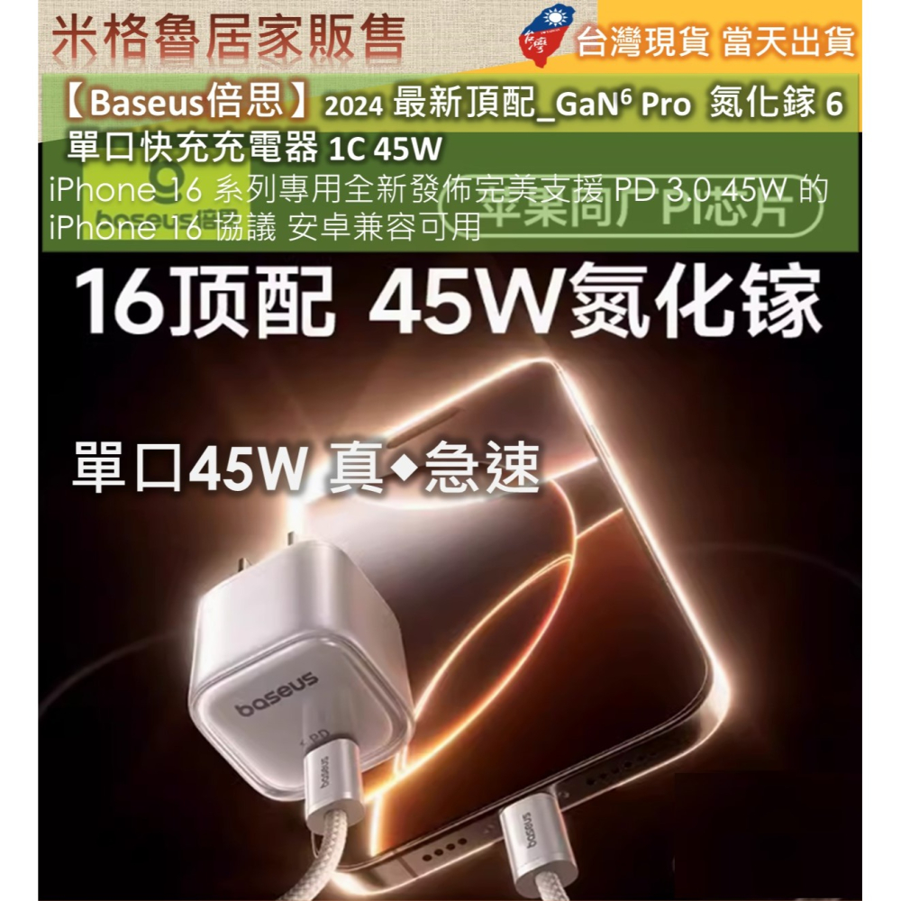 【Baseus倍思】2024 最新頂配_GaN6 Pro氮化鎵 6 單口快充充電器 1C 45W iPhone 16-細節圖2