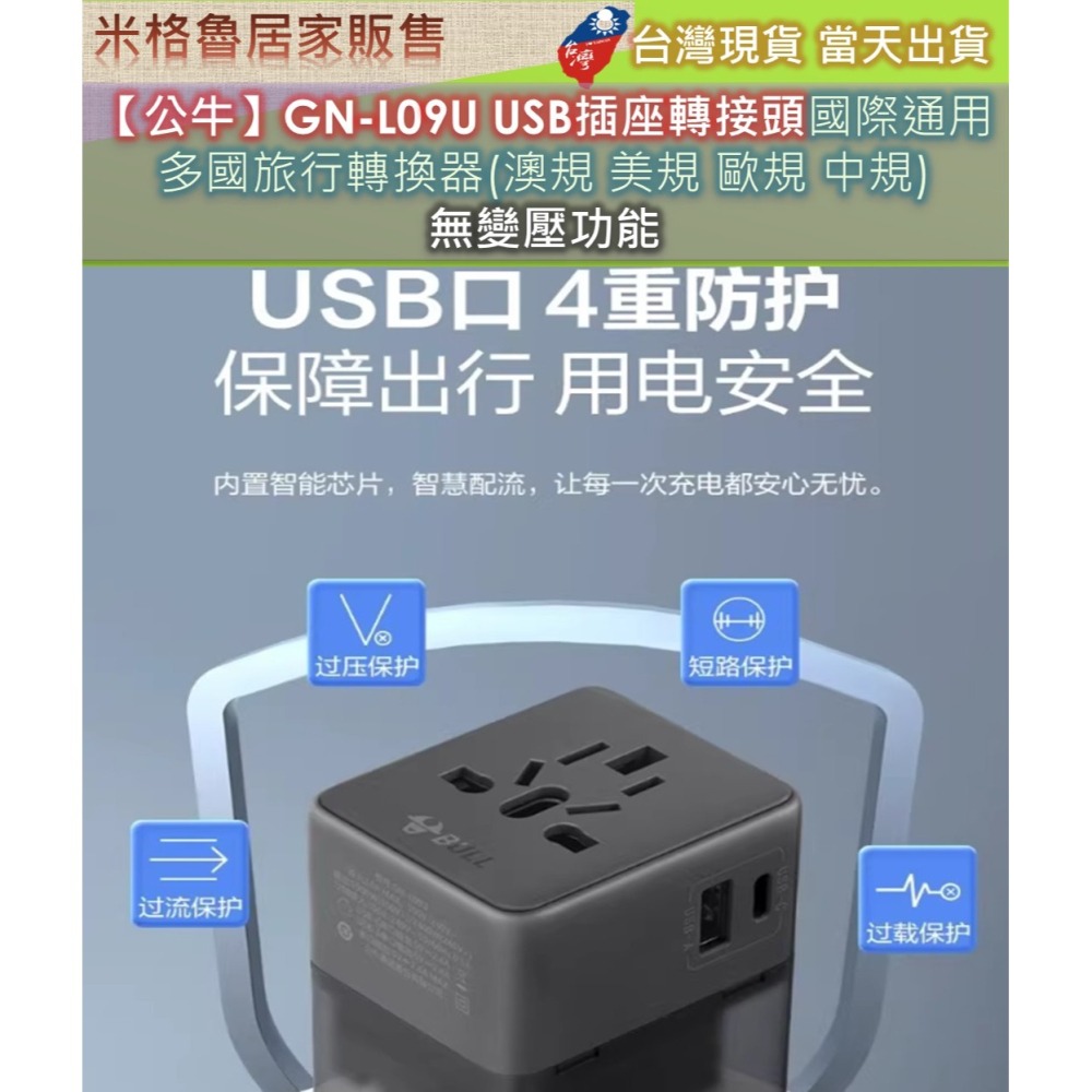 【公牛】GN-L09U USB插座轉接頭國際通用 多國旅行轉換器(澳規 美規 歐規 中規) 無變壓功能-細節圖6