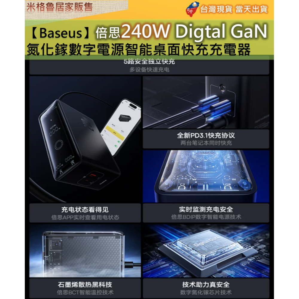 【Baseus】倍思240W Digtal GaN氮化鎵數字電源智能桌面快充充電器五口充電 APP監控 PD3.1-細節圖6