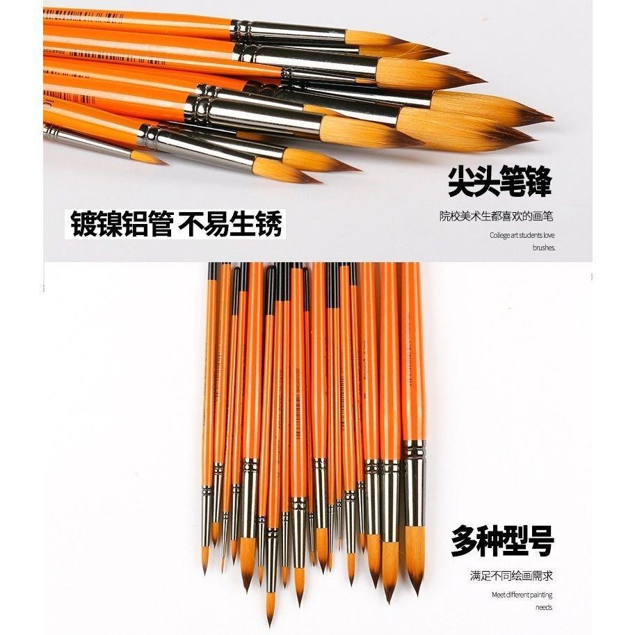 【喬爾喬內尼龍圓峰畫筆-黃桿】尼龍毛 長杆 水粉 水彩 丙烯 畫筆 油畫 丙烯畫刷 勾線筆-細節圖8