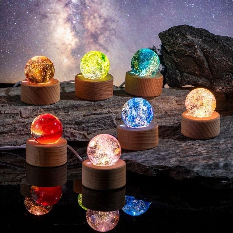【*實木發光底座】實木 LED 燈座 水晶球 底座 發光底座 發光燈座 LED燈座 鹽燈 風水擺設 USB 七彩燈座-細節圖3
