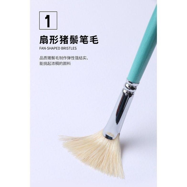 【喬爾喬內-豬鬃扇形筆-綠桿】豬鬃毛 長杆 水粉 水彩 丙烯 畫筆 油畫 丙烯畫刷 扇形筆-細節圖2