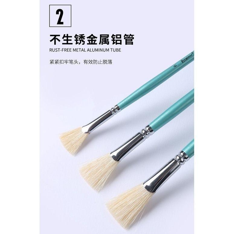 【喬爾喬內-豬鬃扇形筆-綠桿】豬鬃毛 長杆 水粉 水彩 丙烯 畫筆 油畫 丙烯畫刷 扇形筆-細節圖3