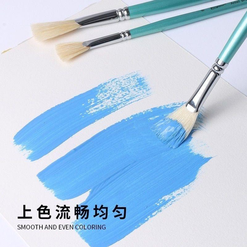 【喬爾喬內-豬鬃扇形筆-綠桿】豬鬃毛 長杆 水粉 水彩 丙烯 畫筆 油畫 丙烯畫刷 扇形筆-細節圖9