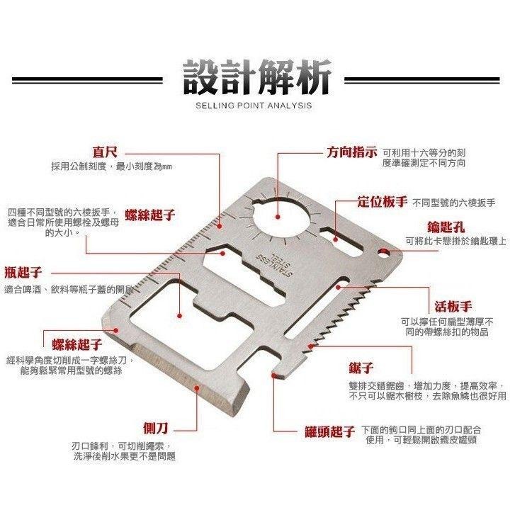 【卡片刀】11合1多工軍刀卡 多功能便攜工具卡 便攜式野外求生刀卡 露營登山用品配備 瑞士刀 不鏽鋼鋸 刀片卡-細節圖4