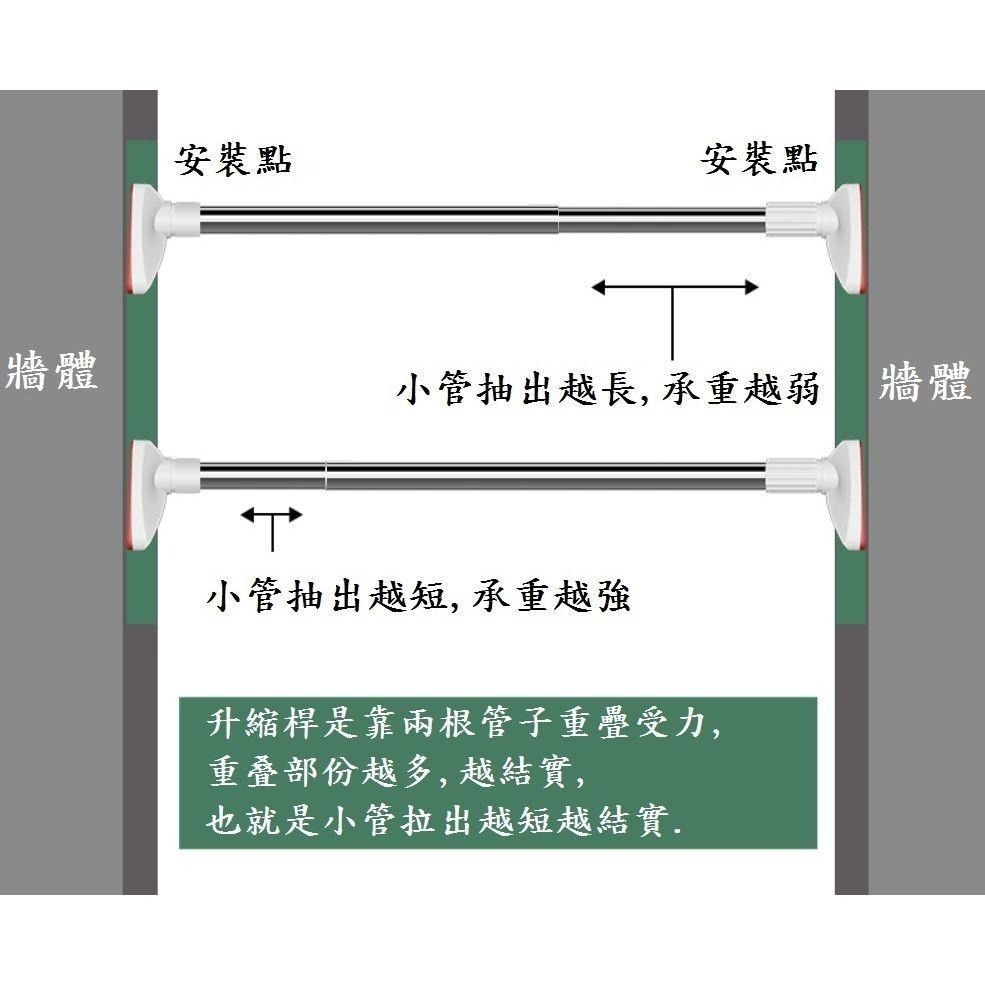 台灣現貨【強力伸縮桿】無磁不銹鋼 免打孔 無段伸縮 超强承重 不鏽鋼 曬衣架 吊衣架 晾衣桿 窗簾桿 浴簾桿-細節圖3