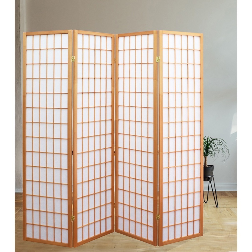 『全球生活家』快速出貨 MIT台灣製 178cm 和風日式方格四片式實木屏風/玄關屏風-原木色(PT802)-細節圖2