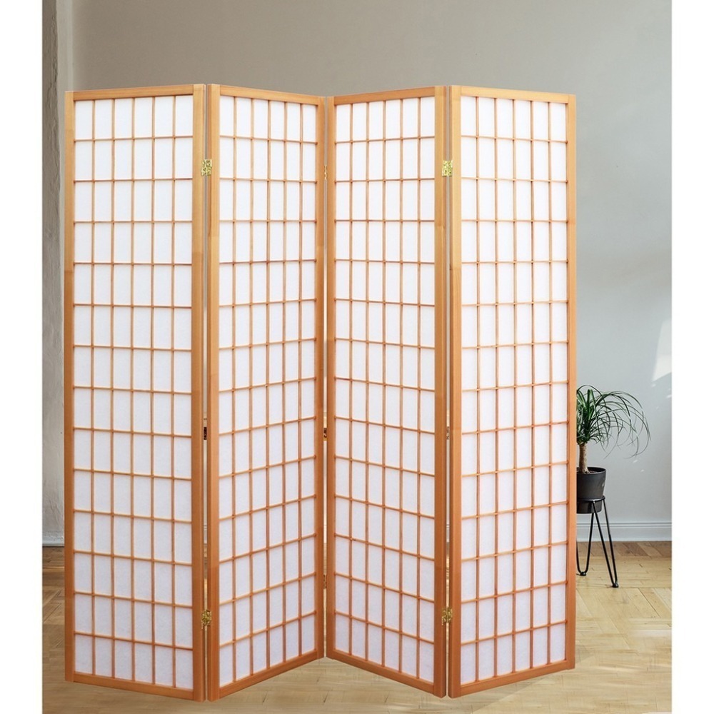 『全球生活家』快速出貨 MIT台灣製 178cm 和風日式方格四片式實木屏風/玄關屏風-原木色(PT802)-細節圖2