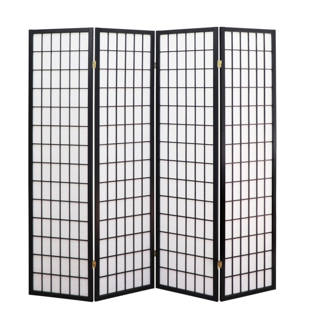 『全球生活家』快速出貨 MIT台灣製 178 cm 和風日式方格四片式實木屏風/玄關屏風-黑色(PT801)-細節圖2
