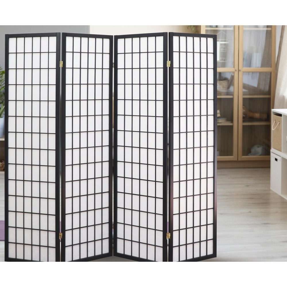 『全球生活家』快速出貨 MIT台灣製 178 cm 和風日式方格四片式實木屏風/玄關屏風-黑色(PT801)-細節圖3