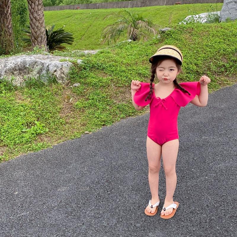 女童粉紅色連體泳衣☻韓版寶寶泳裝 溫泉泳衣-細節圖2