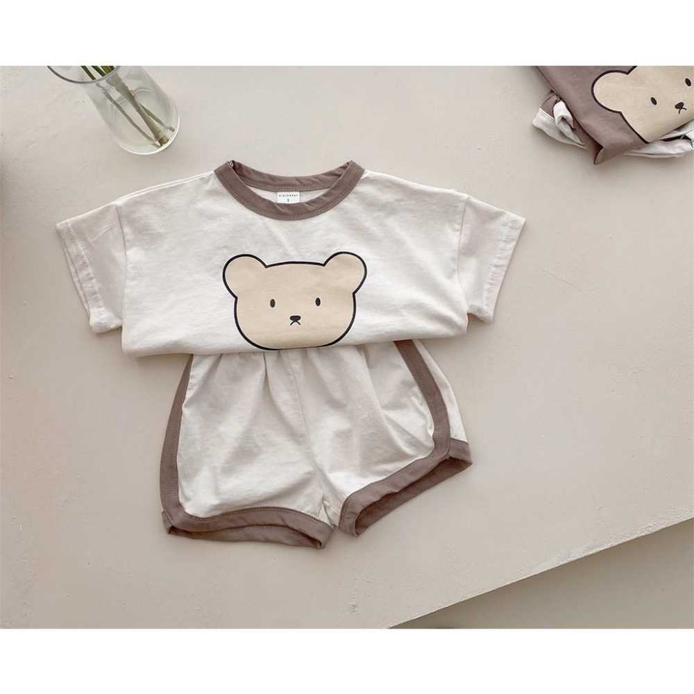卡通小熊休閒短袖套裝 寶寶可愛舒服T恤+短褲 INS夏裝 韓版嬰幼童裝-細節圖3