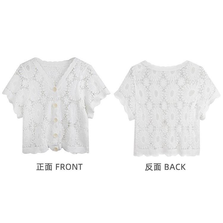 蕾絲短袖上衣☻法式鏤空針織開衫☻外披小外套-細節圖7