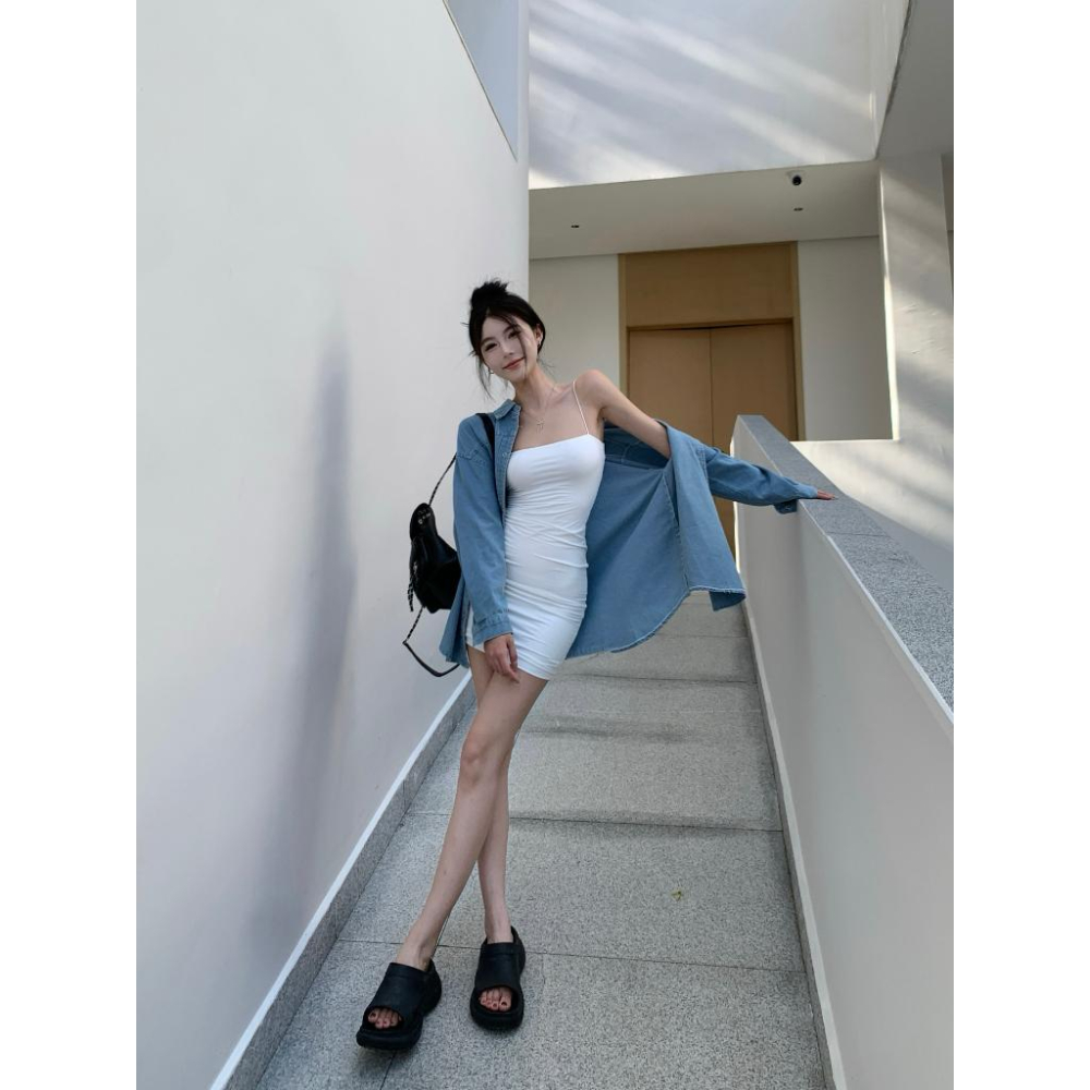 復古藍色牛仔襯衫外套☻秋季寬鬆休閒款襯衣-細節圖7