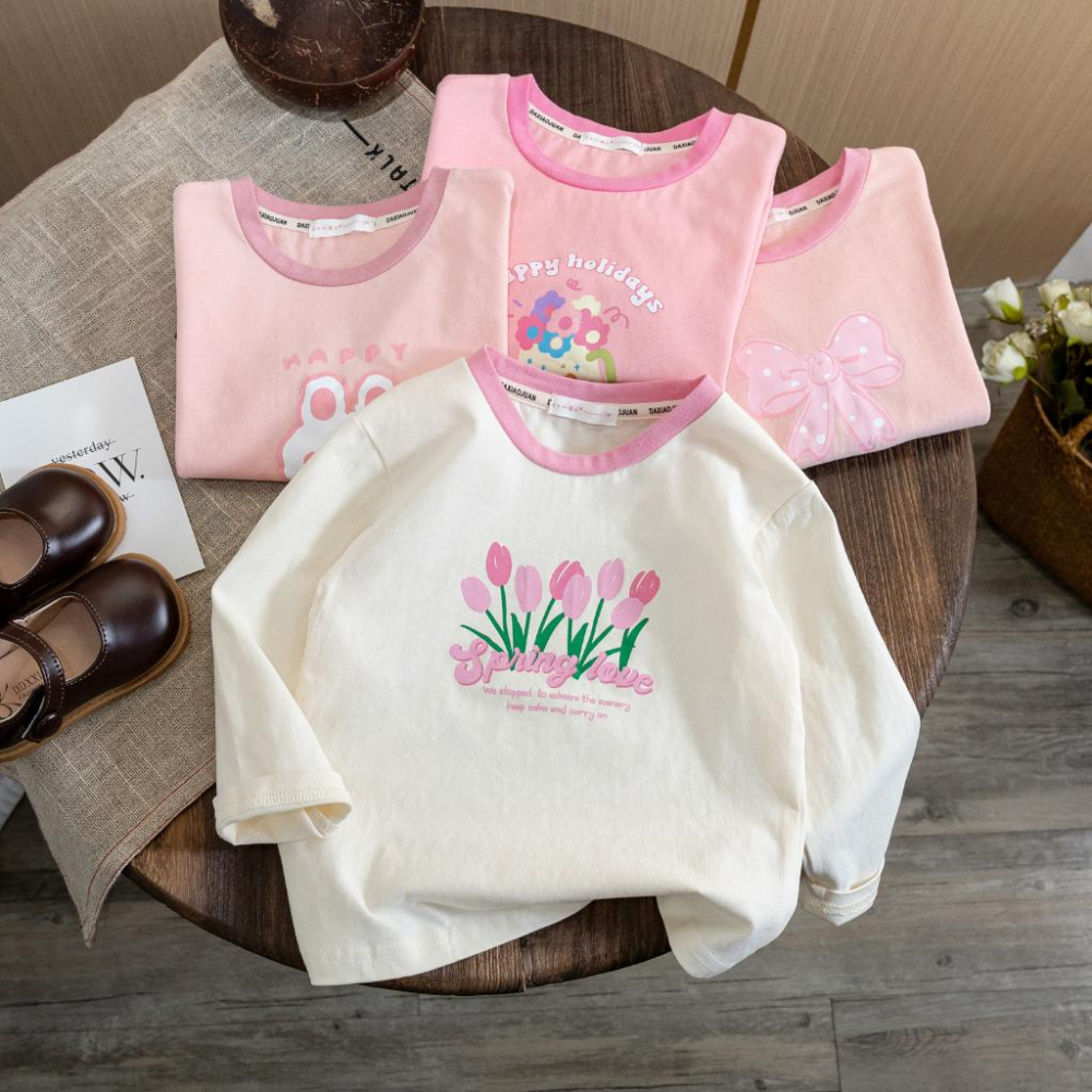 春秋女童長袖印花T恤☻女寶寶上衣 打底衫-細節圖2