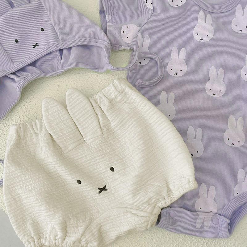 可愛兔子嬰兒包屁衣☻三件套 短褲帽子爬服-細節圖8