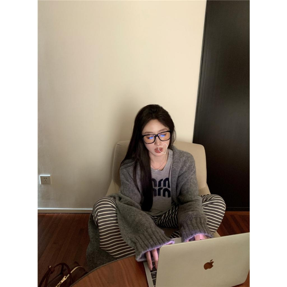 慵懶風灰色毛衣外套☻秋季針織中長款寬鬆外套-細節圖6