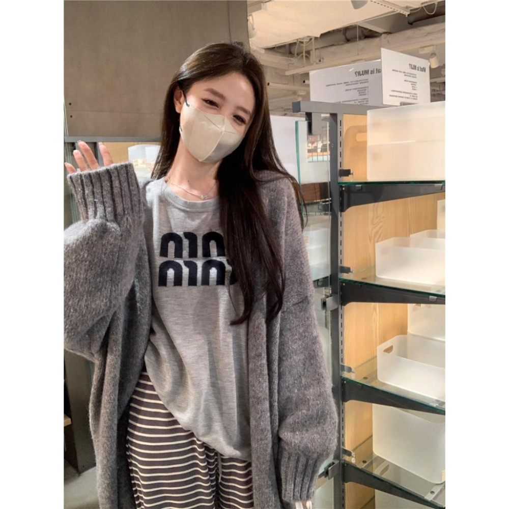 慵懶風灰色毛衣外套☻秋季針織中長款寬鬆外套-細節圖8