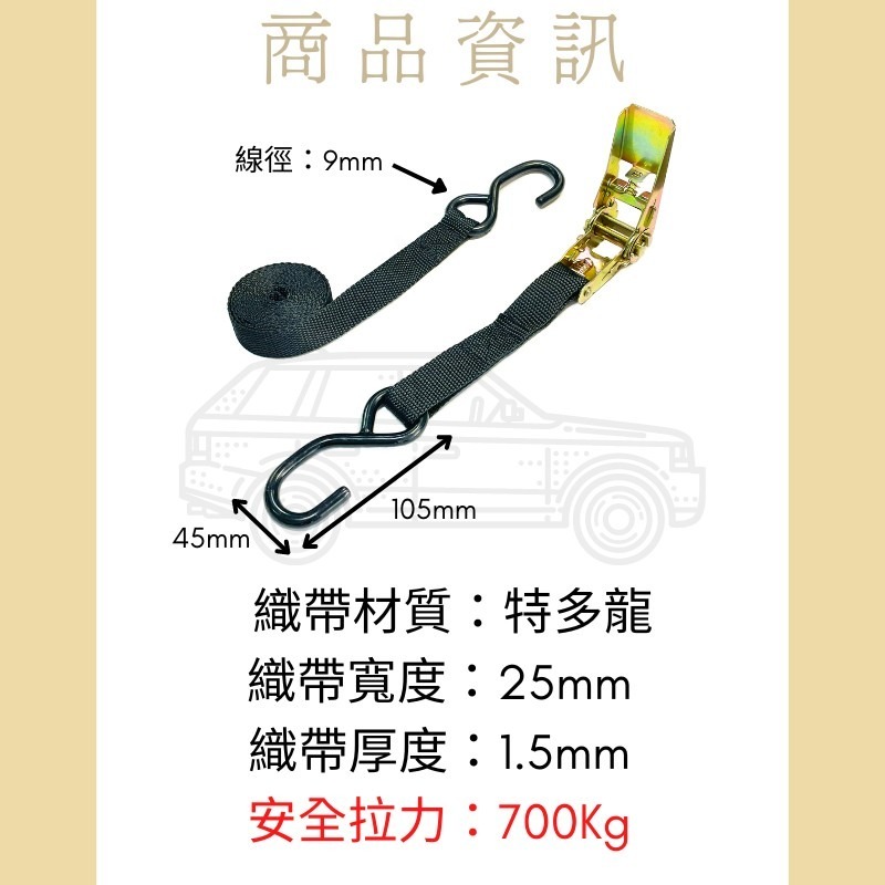 多夫【Dov Strap】 布猴 捆綁帶 0.7噸 拉緊器 雙S鉤 貨物綑綁帶 捆綁器 布猴綑綁器 綑綁帶 車頂架-細節圖5