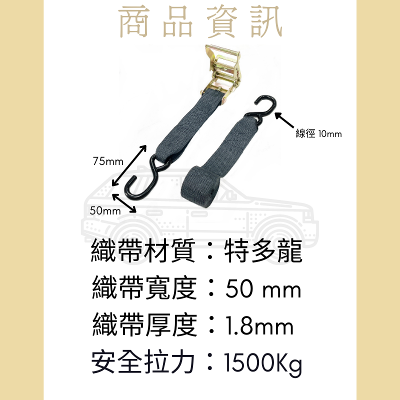 多夫【Dov Strap】 拉緊器 捆綁帶 綁帶 2吋 雙S鉤 棘輪綁帶 貨物綑綁帶 綑綁器 布猴 捆綁器 車頂架 貨車-細節圖3