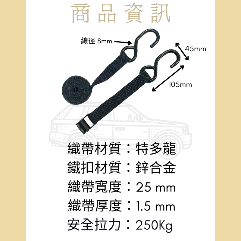 多夫【Dov Strap】 貨物捆綁帶 壓扣 捆綁帶 台灣製 雙S鉤 固定帶  拉緊器 綑綁帶 快速綁帶 車頂架 攜頂架-細節圖5