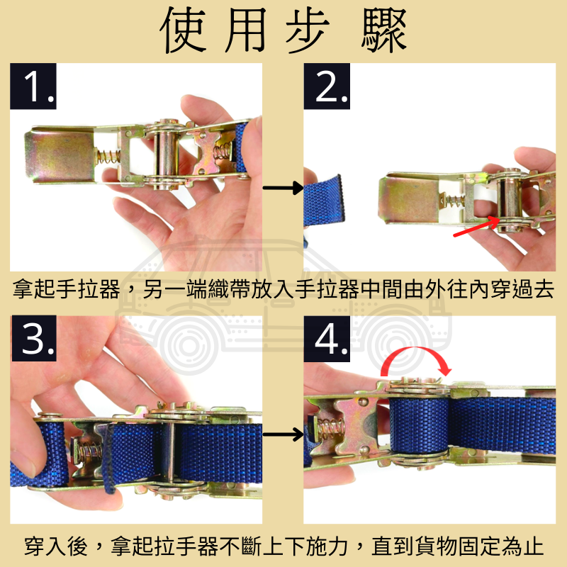 多夫【Dov Strap】 304 不鏽鋼 1＂ 布猴 雙J鉤 拉緊器 捆綁帶 手拉器 貨物綑綁帶 綑綁器 車頂架綁帶-細節圖8