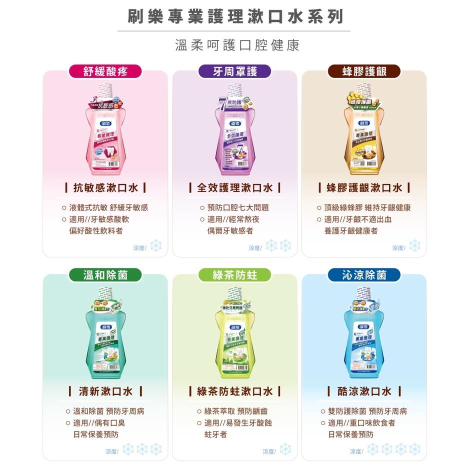 刷樂 漱口水 蜂膠 清新 抗敏感 酷涼 綠茶 全效 500ml*2入  兒童 青蘋果 草莓 500ml口腔清潔 牙齒清潔-細節圖2