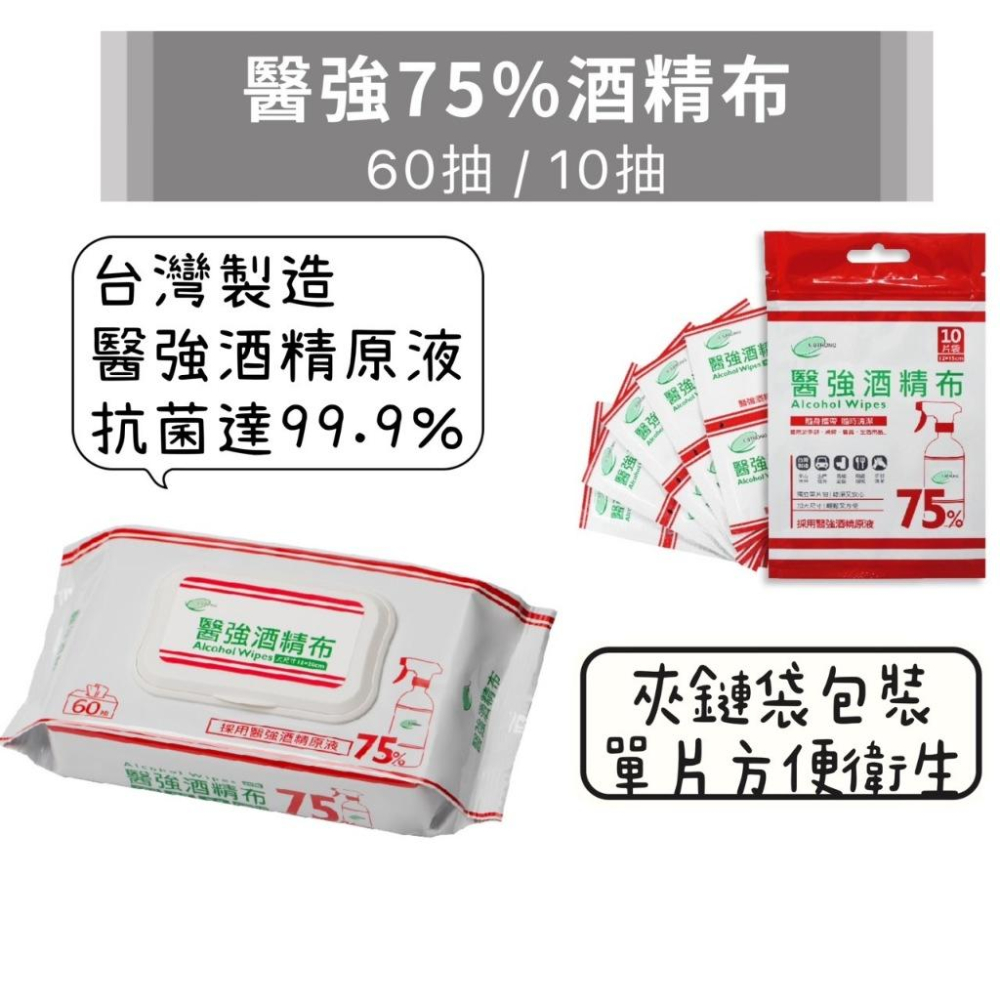 醫強75%酒精布 60抽蓋裝加厚/10片獨立包裝 醫強酒精布 酒精布 擦拭布 酒精擦拭布 消毒布-細節圖2