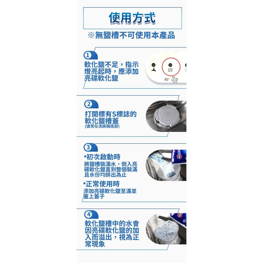 Finish 亮碟 洗碗機強力洗滌粉劑1kg/光潔潤乾劑500ml/軟化鹽1kg/洗滌球30入/24入-細節圖3