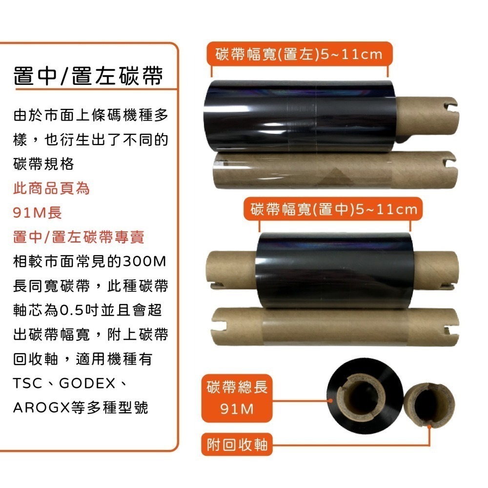 條碼好市多 置左/置中混合碳帶長91M寬4.6~11cm0.5吋軸芯銅版模造雪銅OS214/ttp-245c/R330-細節圖2