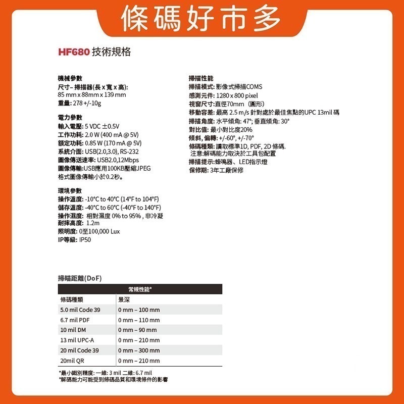 條碼好市多 Honeywell高解析二維有線掃描平台HF680 POS QR EAN UPC 手機平板發票載具行動支付-細節圖6