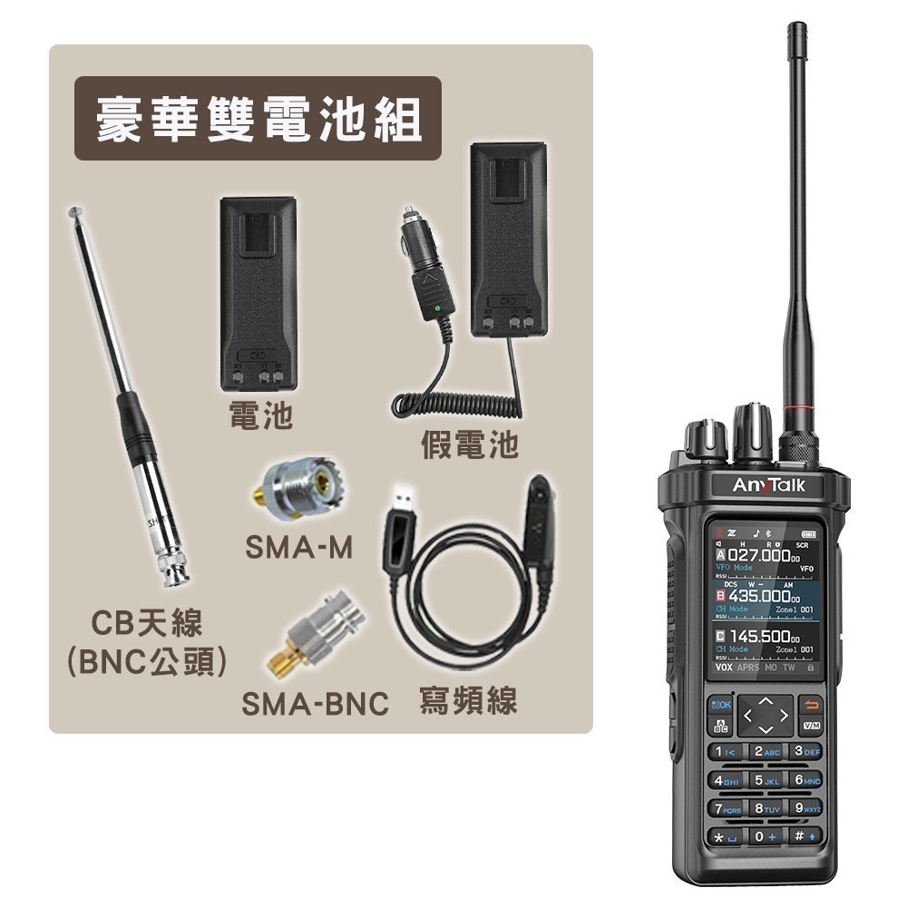 【AnyTalk】RT-950PRO 10W 三等業餘無線對講機 三頻段 航空 APRS GPS 一鍵對頻-規格圖8