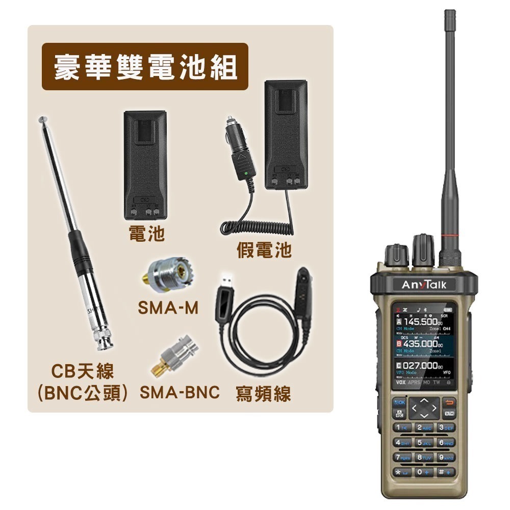 【AnyTalk】RT-950PRO 10W 三等業餘無線對講機 三頻段 航空 APRS GPS 一鍵對頻-規格圖8