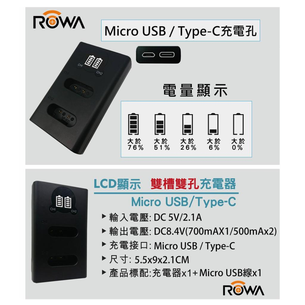 【ROWA 樂華】FOR NIKON EN-EL14 LCD顯示 Micro USB / Type-C USB雙槽充電器-細節圖4