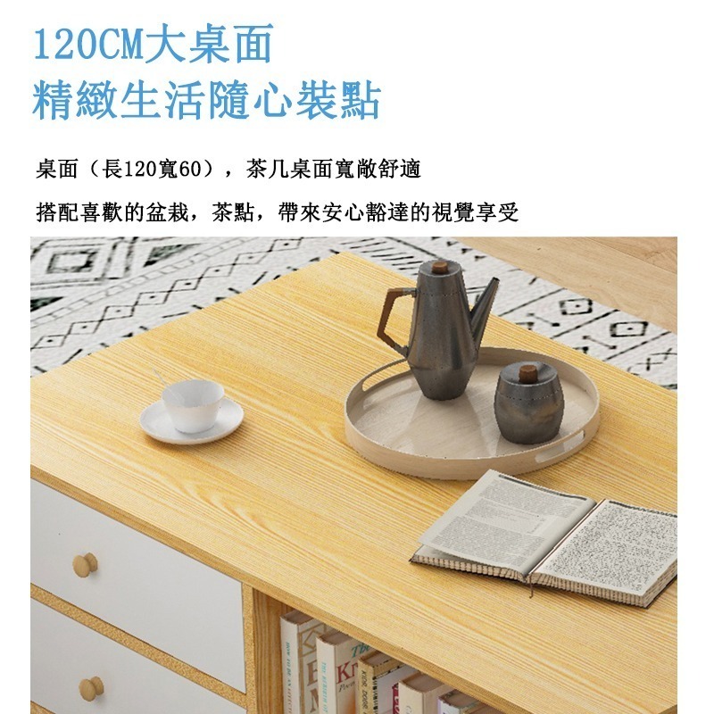 【E家工廠 042 】多功能收納茶几邊桌 咖啡桌 會客桌 日式和風客廳桌，簡單優雅，兩抽一門一格收納桌 可貨到付款-細節圖3