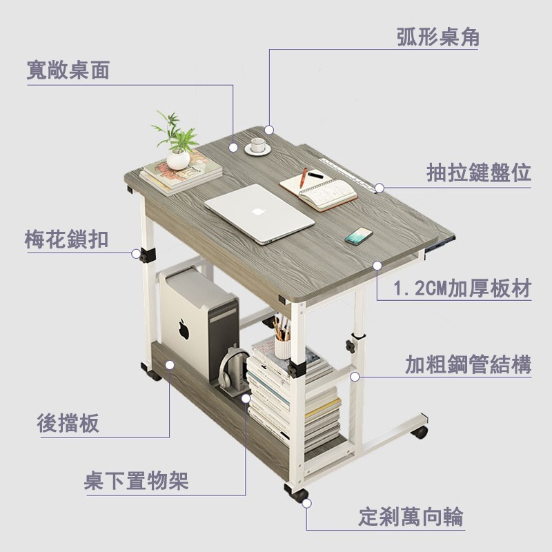 【台灣現貨108】 電腦桌  升降移動 帶收納 書桌  多功能電腦桌 帶鍵盤架 DIY寫字桌 辦公桌 大桌面 可貨到付款-細節圖4