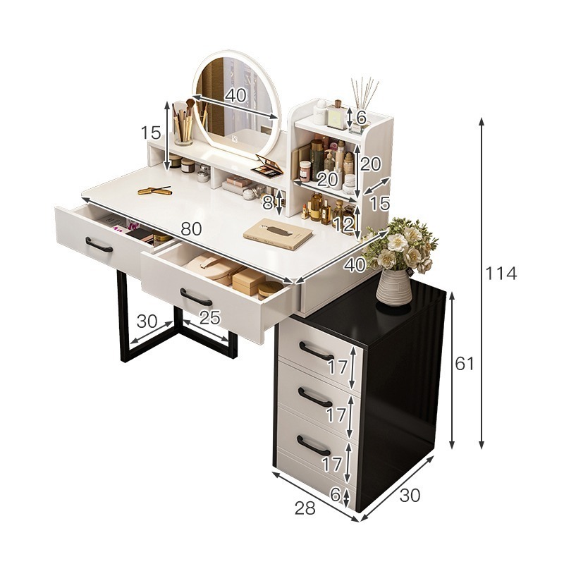 【E家工廠 259】 帶燈 化妝臺 大容量 化妝桌 梳妝桌 梳妝台 鏡台 收納化妝台 收納化妝桌 可貨到付款-細節圖7