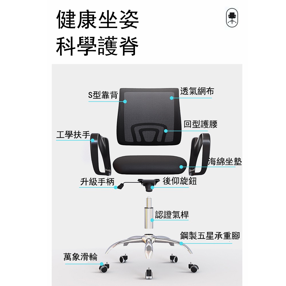 【E家工廠394】辦公椅 電腦椅 椅子 椅 書桌椅 升降椅 電腦椅子 辦公椅子 會議椅 人體工學椅 靠背椅 免運-細節圖4