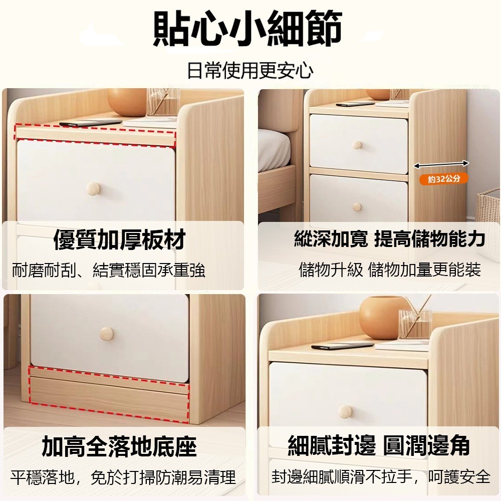 【E家工廠 112】床頭櫃  簡易床邊櫃 收納櫃 床邊桌 小型邊桌 雙抽床頭櫃 抽屜櫃 免運 可貨到付款-細節圖7