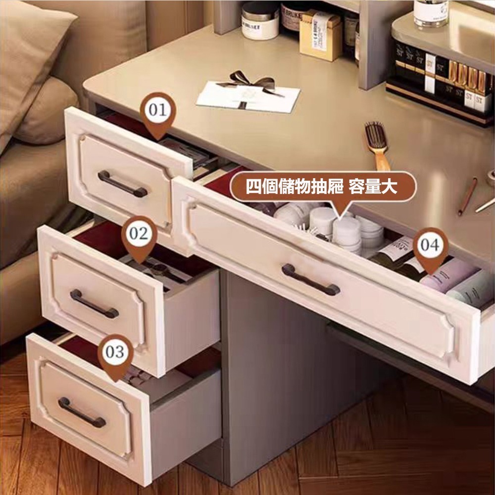 【E家工廠 068】帶燈梳妝台 化妝臺 化妝桌 梳妝桌 梳妝台  鏡台 收納化妝台 收納化妝桌 桌子 化妝椅 免運-細節圖2