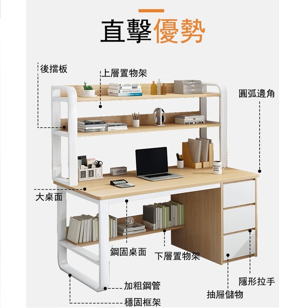 【E家工廠 041】書桌 電腦桌帶鍵盤架 工作桌 抽屜收納 DIY寫字桌 辦公桌 大桌面收納桌 免運 可貨到付款-細節圖2